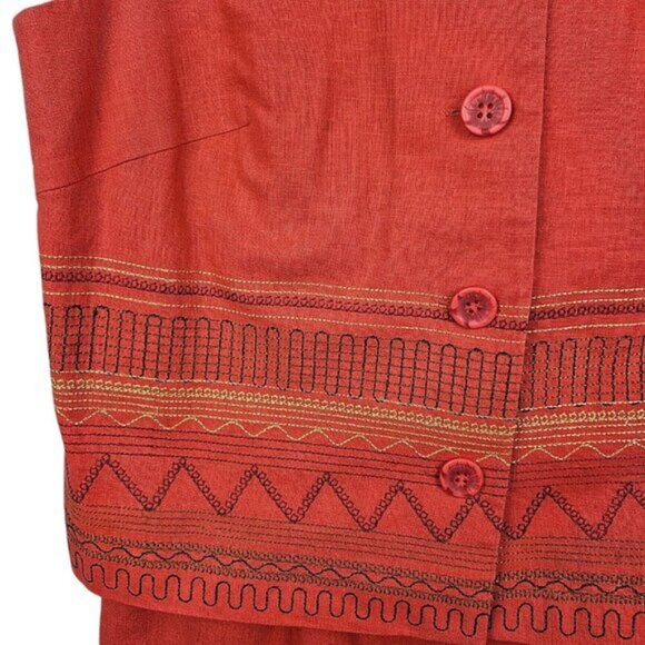 Maggy London Orange Embroidered Linen/Cotton Sleeveless Maxi Dress Vest Size 10 - Picture 7 of 15